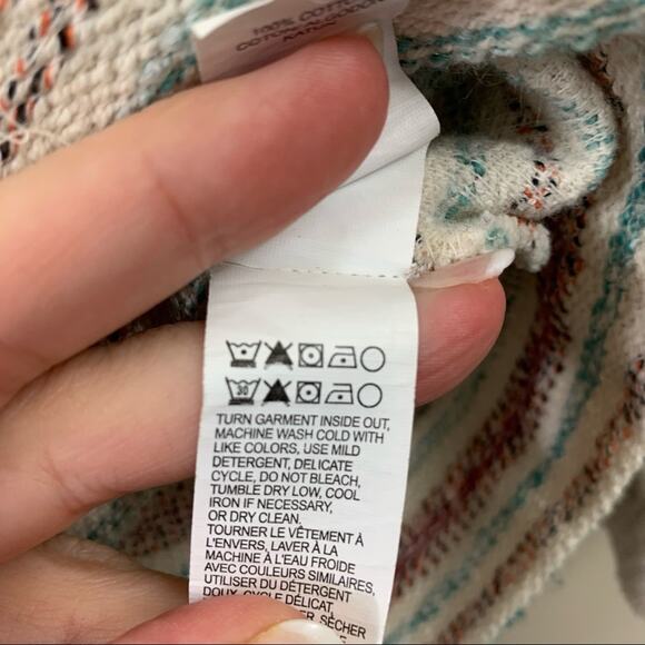 Lucky Brand Striped Terry Pullover Raglan Cream/Red/Blue Sleeve Top - Picture 6 of 9